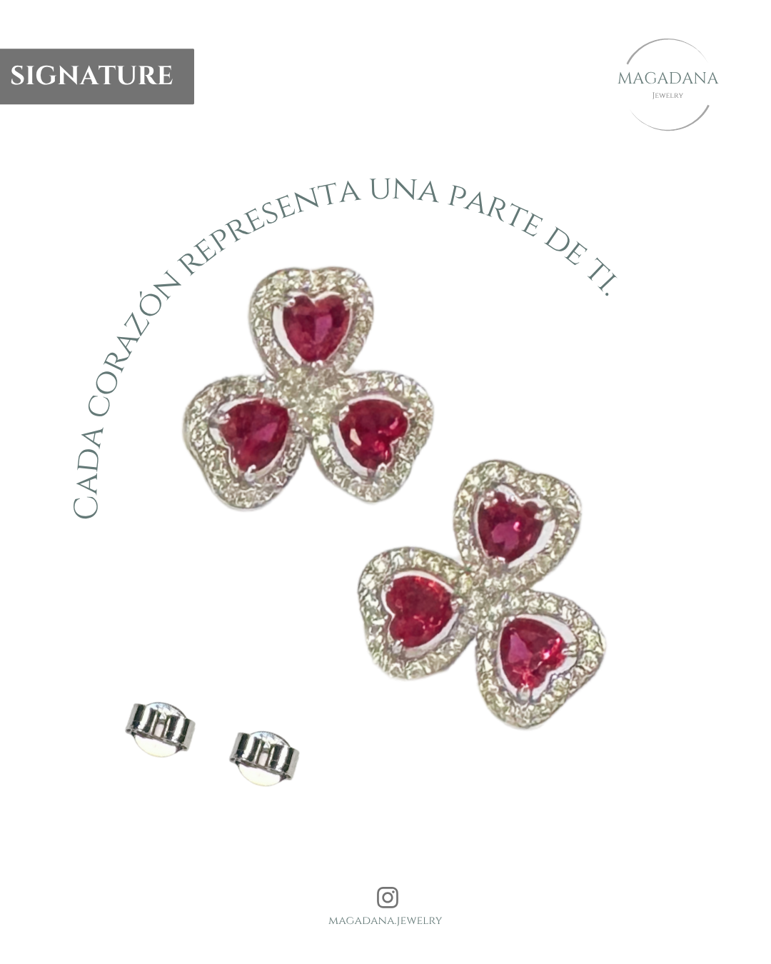Broqueles "Trío de Corazones Rosa" – Plata Italiana .925 con Baño de Rodio