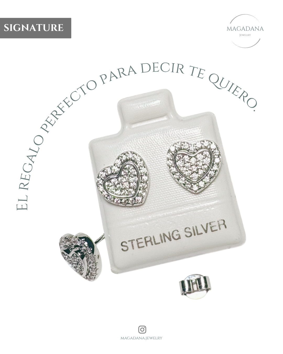 Broqueles "Corazón Radiante" en Plata Italiana .925 – Baño de Rodio y Circonias