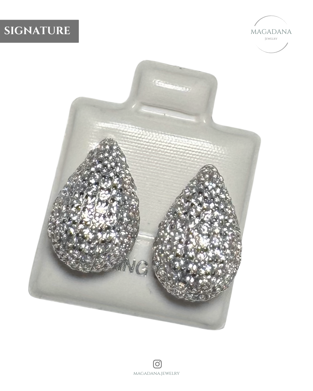 Broqueles "Lágrima de Luz" en Plata Italiana .925 – Pavé de Zirconias y Baño de Rodio