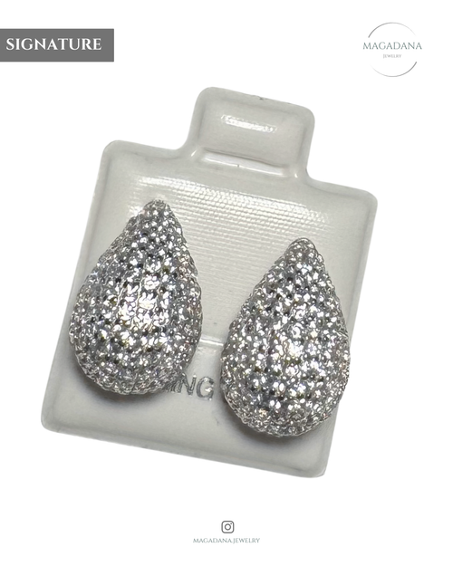 Broqueles "Lágrima de Luz" en Plata Italiana .925 – Pavé de Zirconias y Baño de Rodio