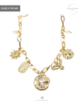 Collar Místico "Aeterna" en Acero Inoxidable Dorado – Sol, Águila y Mar